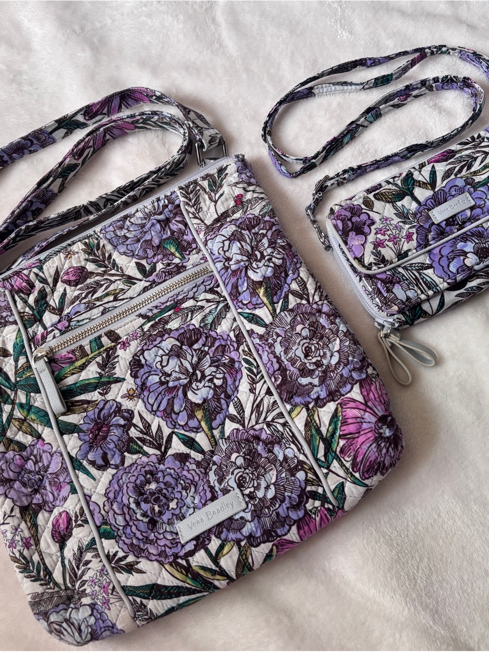 2pc Vera Bradley Lavender Meadow Hipster & Crossbody Wallet Matching Set Floral